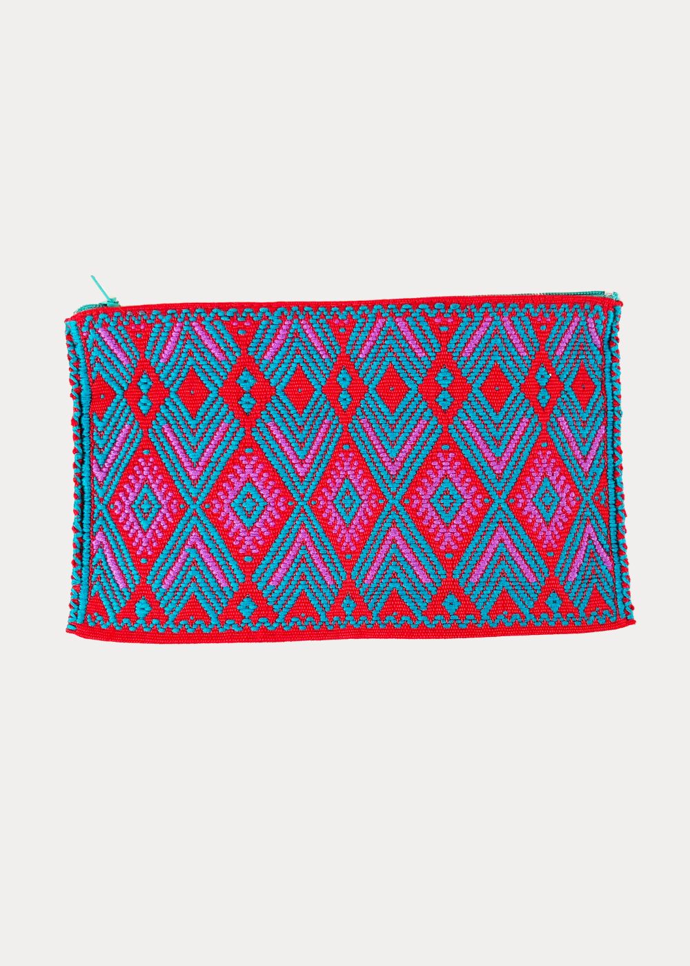 HANDCRAFTED MEXICAN ZIP POUCH RED TURQUOISE