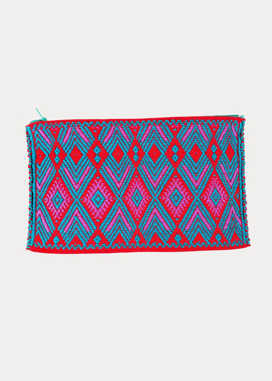 HANDCRAFTED MEXICAN ZIP POUCH RED TURQUOISE