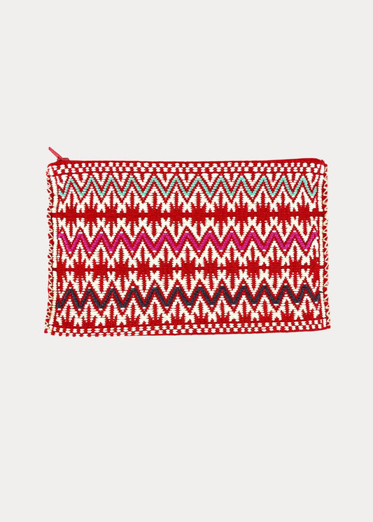 HANDWOVEN ZIP POUCH RED