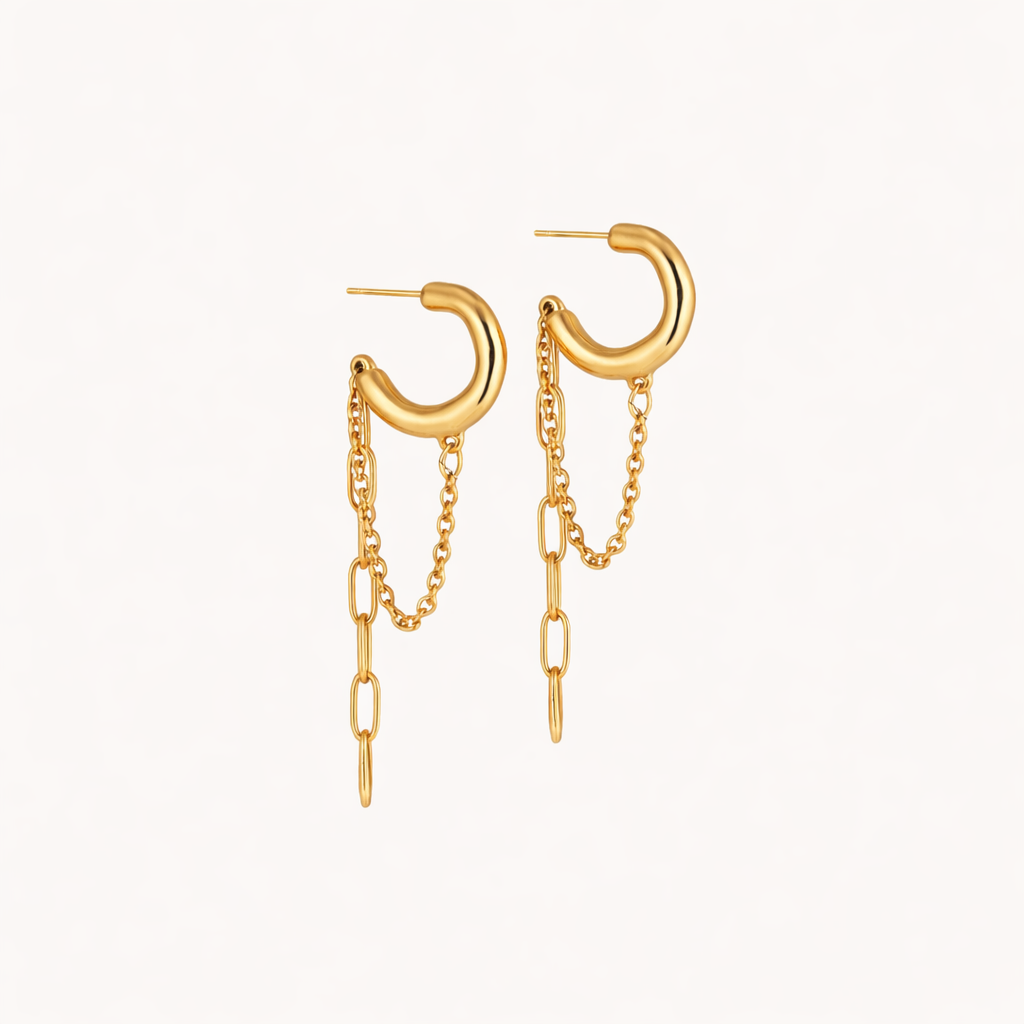 gold chain earrings waterproof huggie hoops