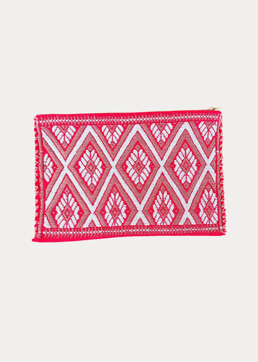 HANDCRAFTED MEXICAN ZIP POUCH RED PINK