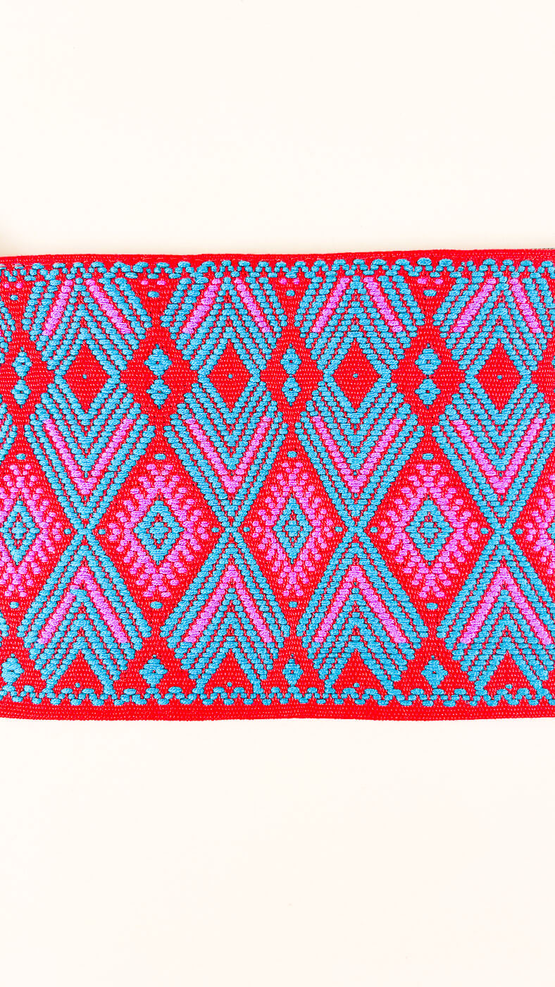 HANDCRAFTED MEXICAN ZIP POUCH RED TURQUOISE