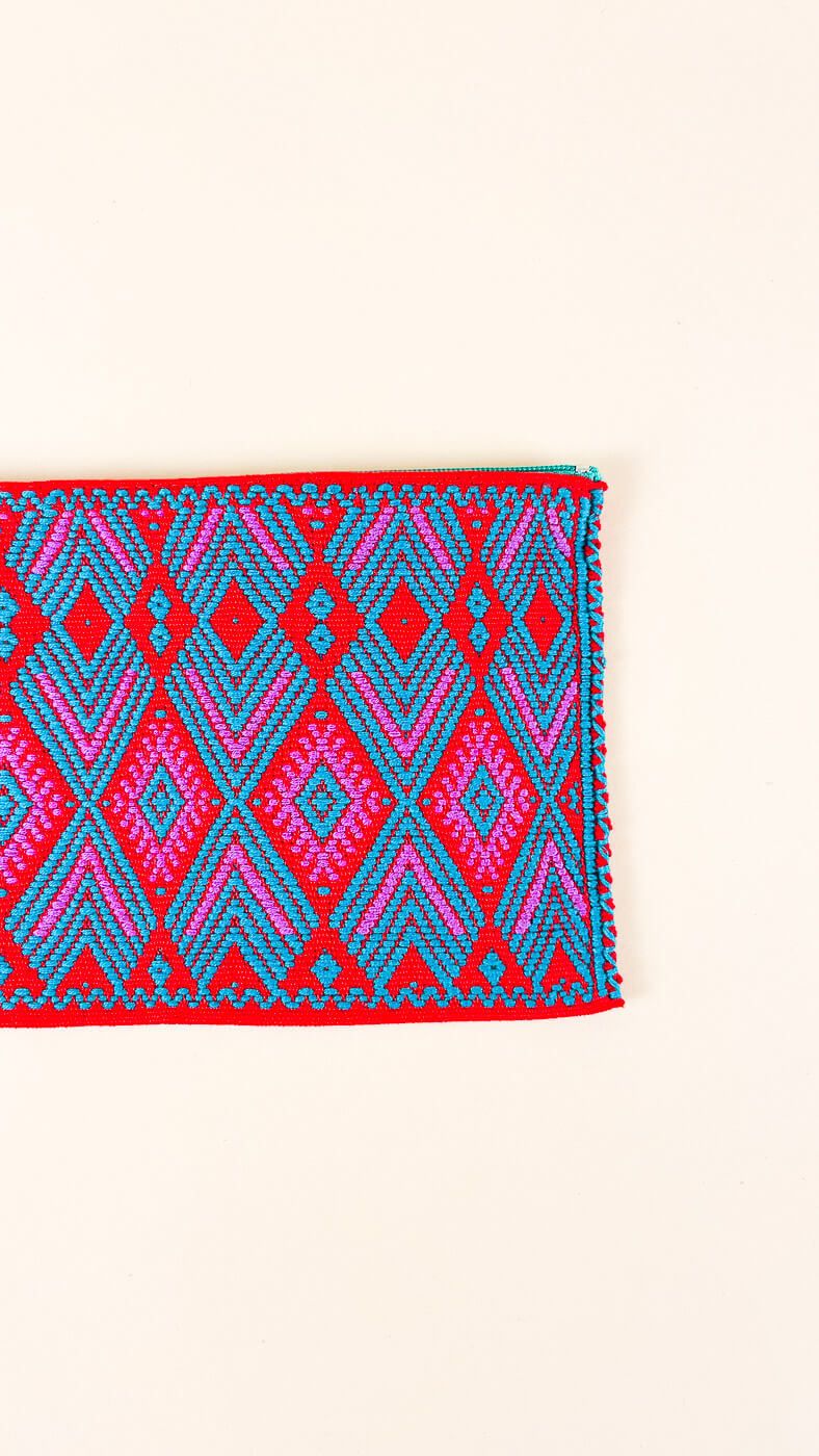 HANDCRAFTED MEXICAN ZIP POUCH RED TURQUOISE