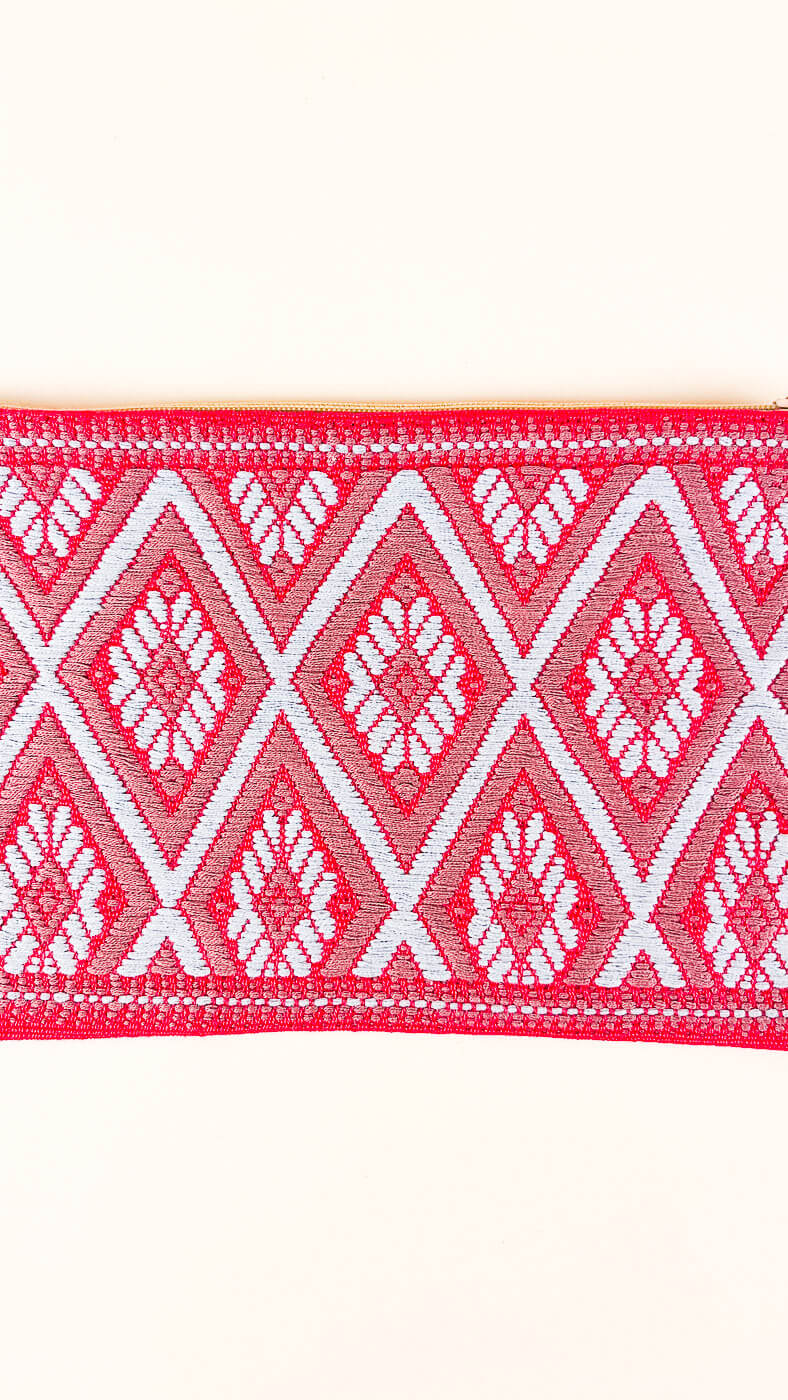 HANDCRAFTED MEXICAN ZIP POUCH RED PINK