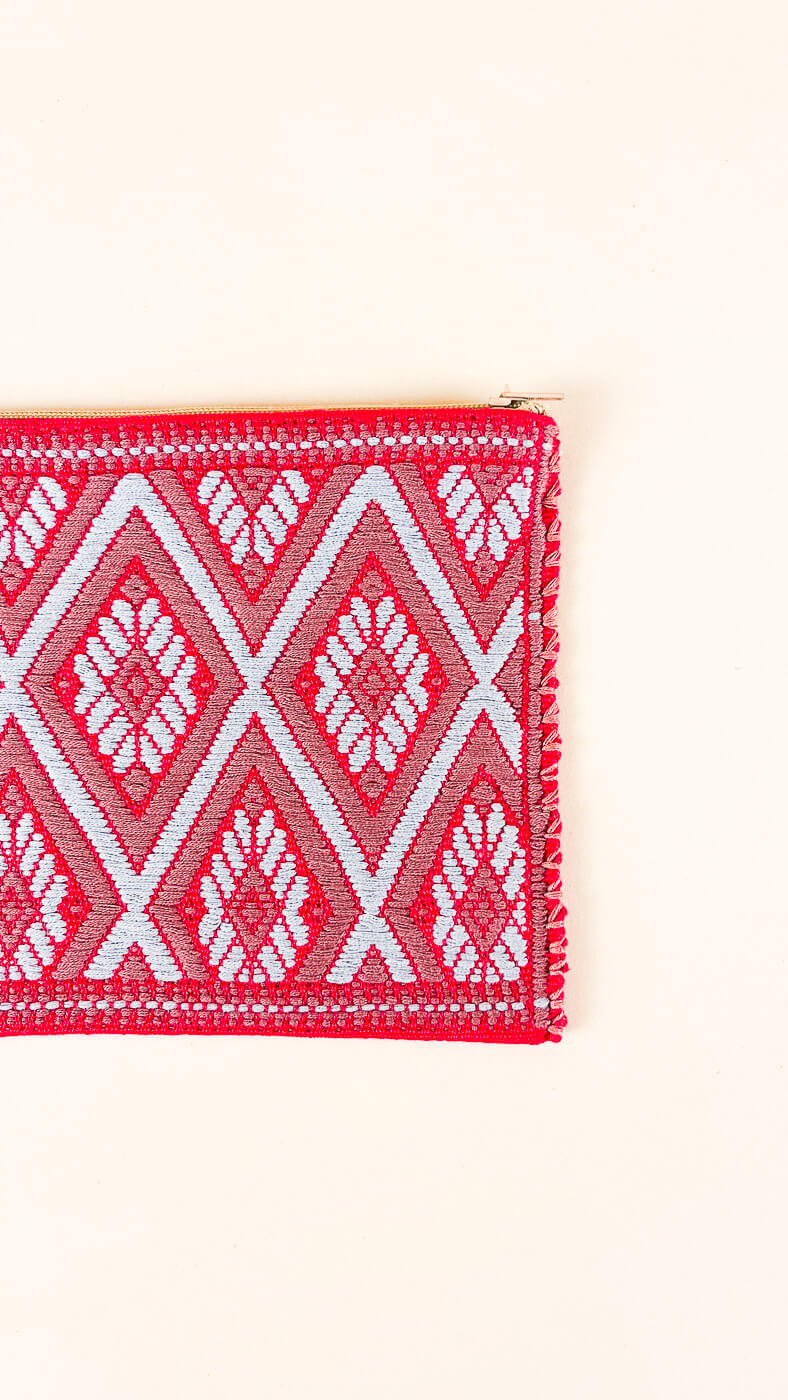 HANDCRAFTED MEXICAN ZIP POUCH RED PINK