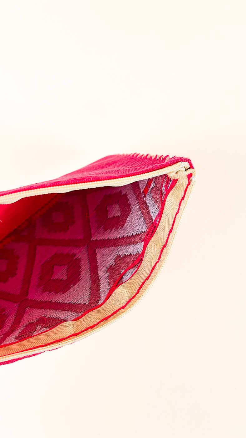 HANDCRAFTED MEXICAN ZIP POUCH RED PINK