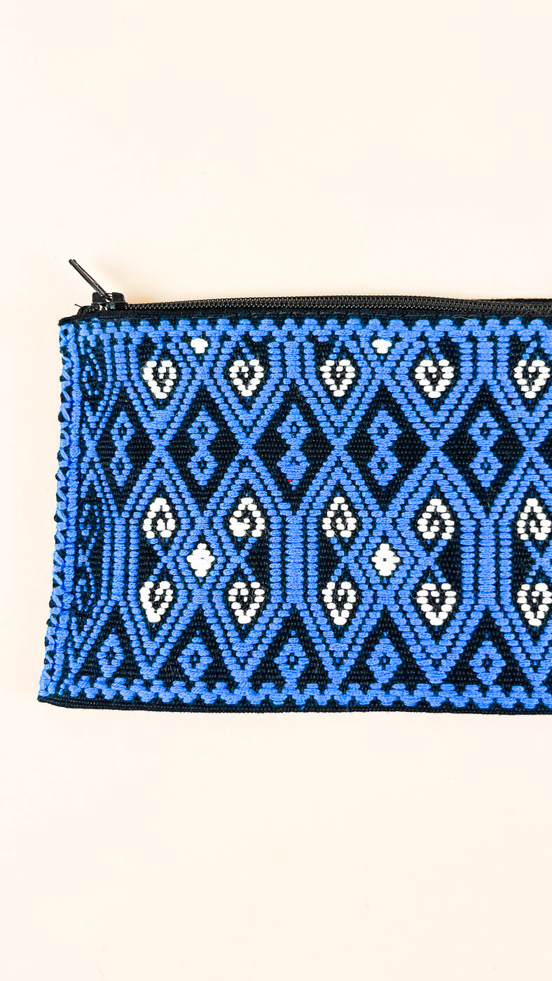SMALL HANDWOVEN MEXICAN COSMETIC BAG BLUE