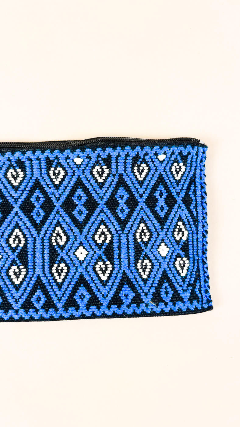 SMALL HANDWOVEN MEXICAN COSMETIC BAG BLUE