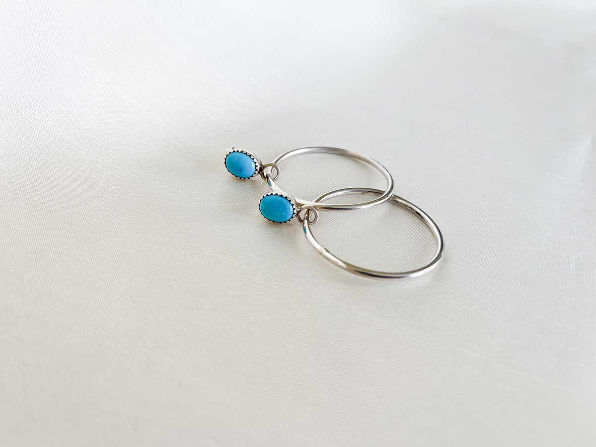 hoop earrings silver with turquoise handmade navajo jewelry