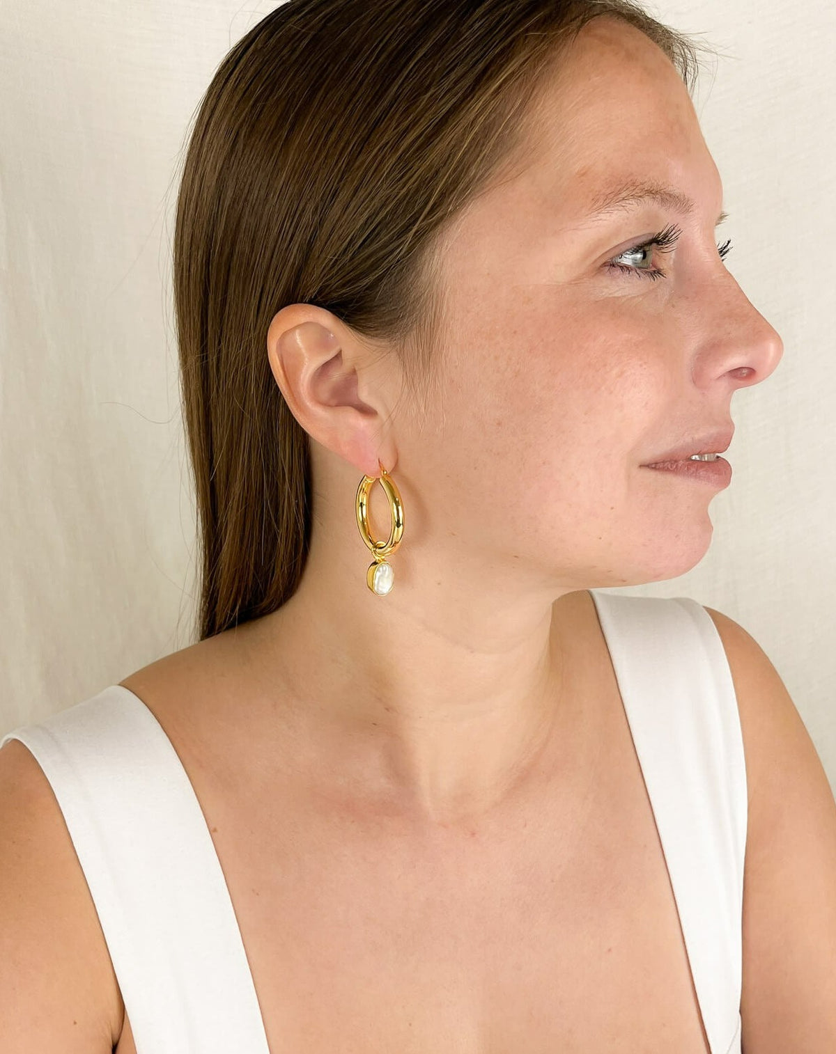 pearl hoops pearl earring charms gold vermeil necklace earrings