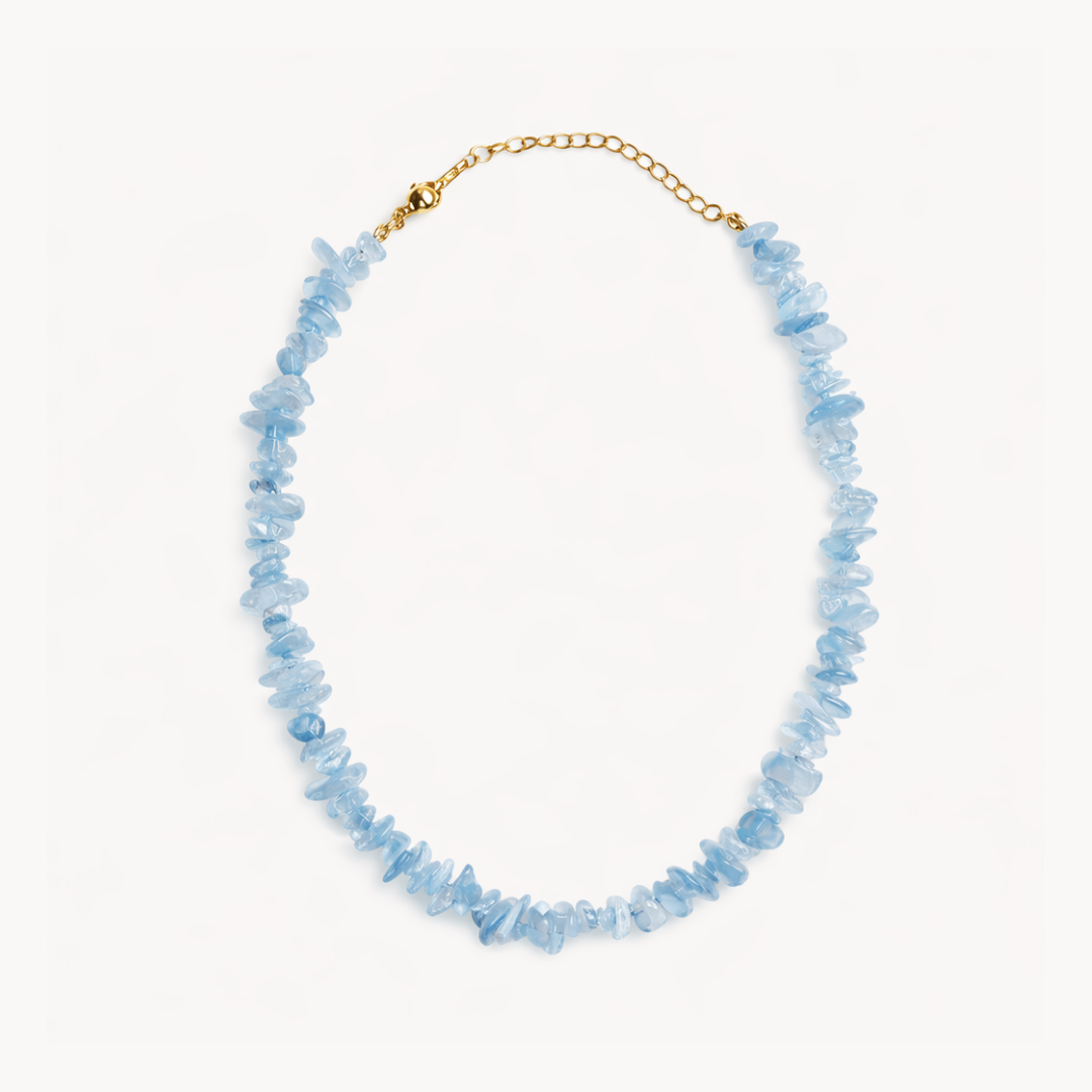 aquamarin splitter necklace natursteinnecklace aquamarin edelstahl natursteinnecklace hypoallergen