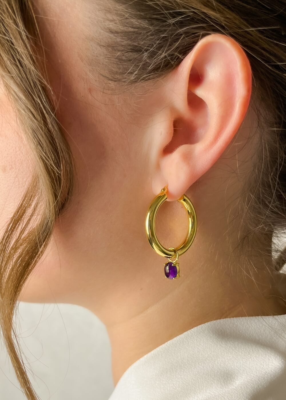 hoop earrings anhaenger lila stein amethyst