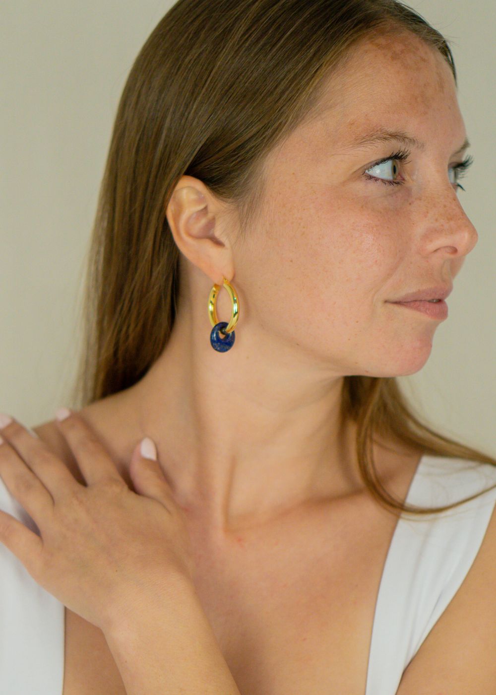 donut charm lapis hoop earrings