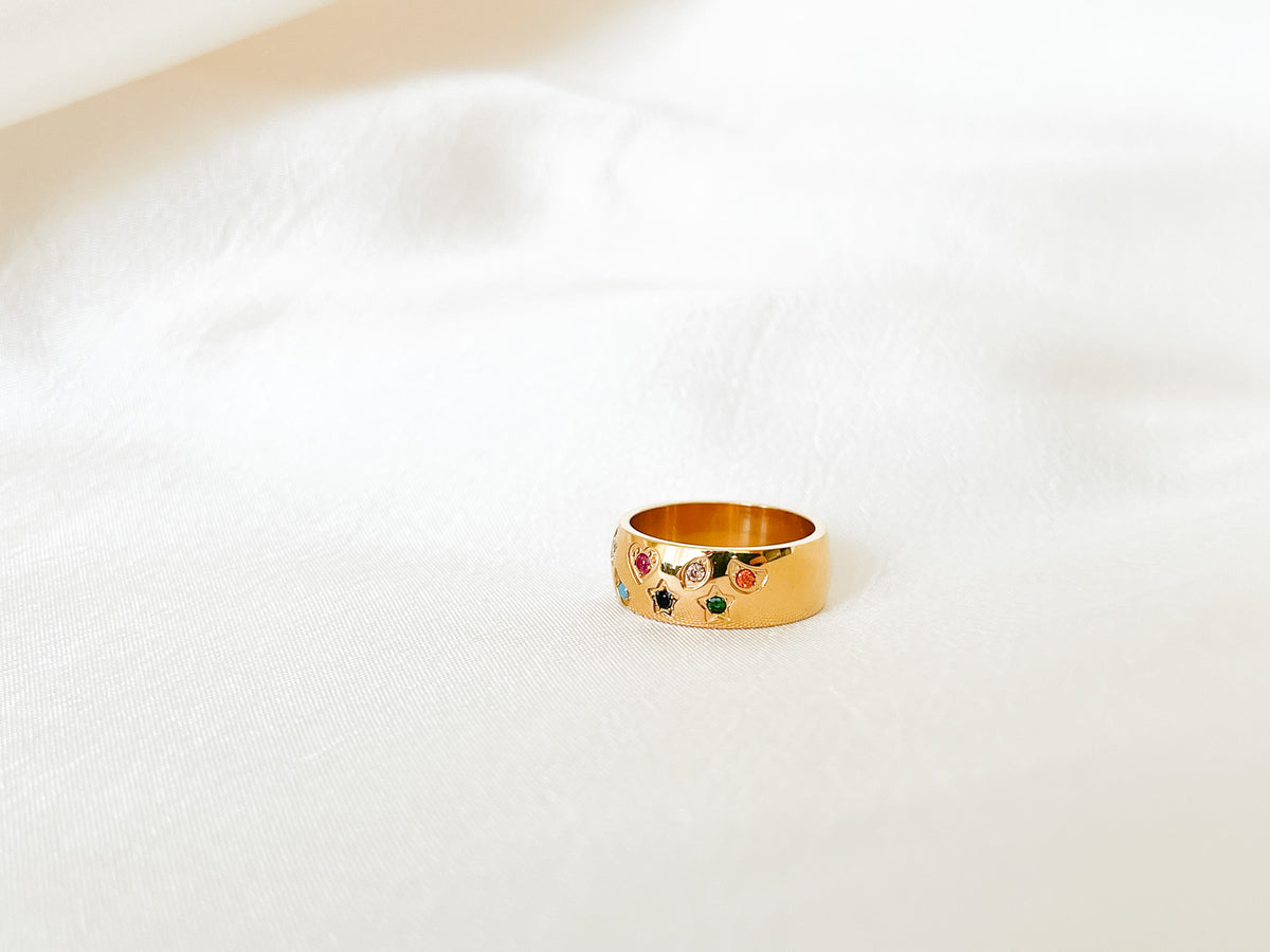 goldring mit bunten steinen wasserfest edelstahl