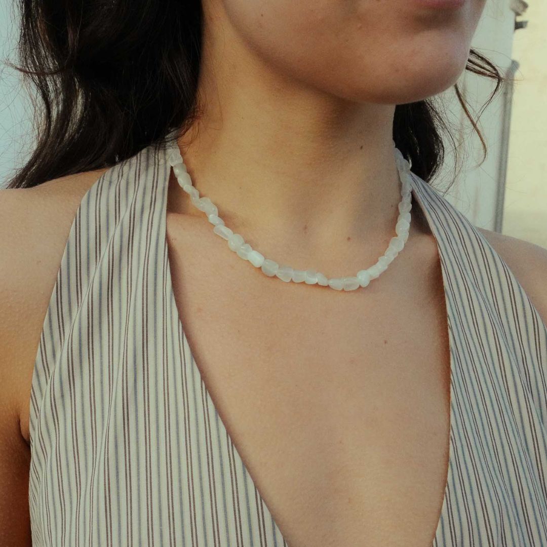 necklace natural stone white moonstone