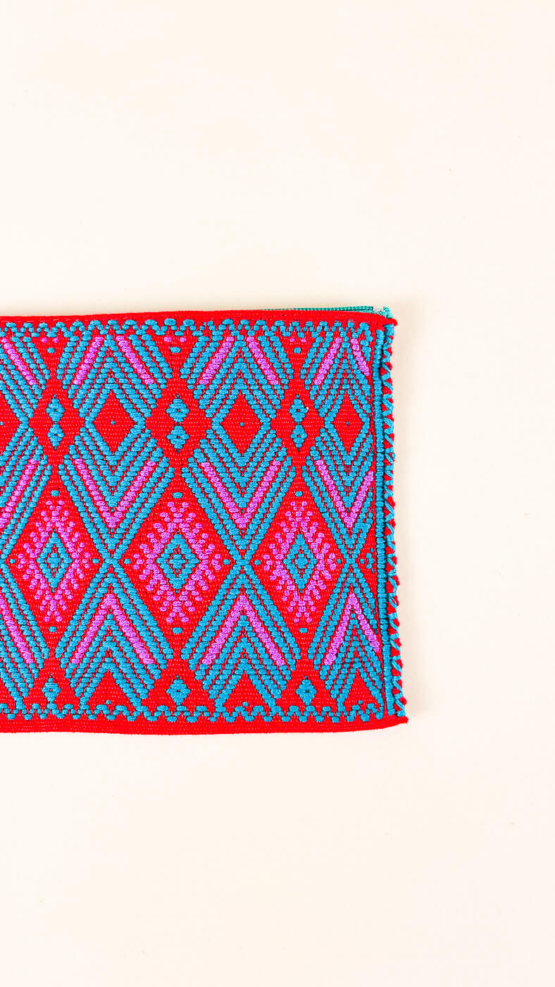 HANDCRAFTED MEXICAN ZIP POUCH RED TURQUOISE