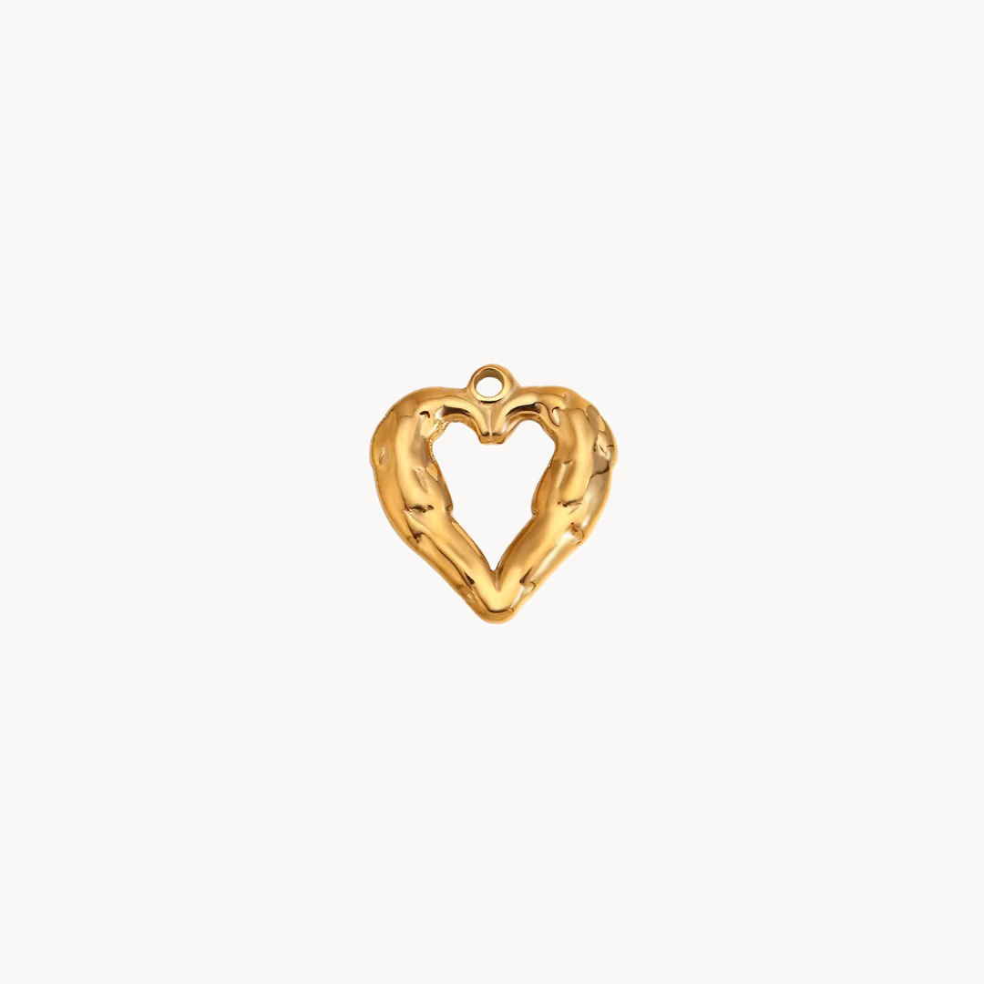 heart charm gold hammered hoop earrings