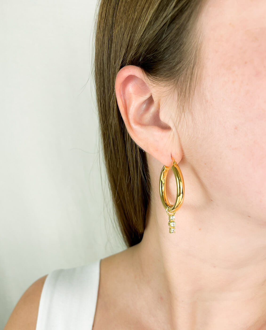 white topaz charms hoop earrings